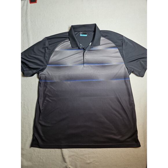 PGA Tour Other - PGA Tour 2XL Striped Men's Polo Shirt Short Sleeve Gray W/ Blue Stripe